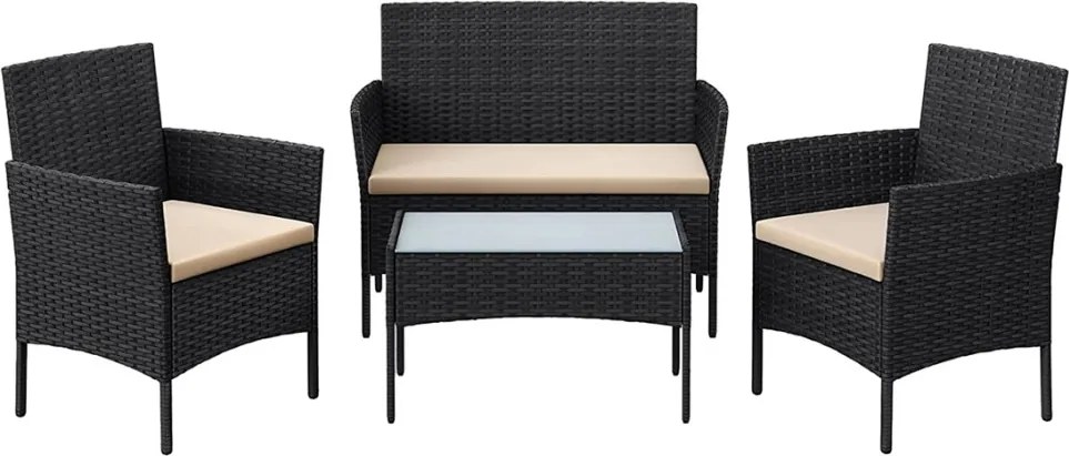 Kerti ülőgarnitúra, polyrattan, fekete és taupe, 58 x 49 x 85 cm