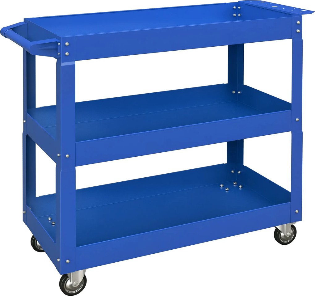 DURHAND Kerekes Szerszámkocsi Acél Műhely Kocsi 3 Tárolószinttel és Oldalsó Fogantyúval Otthoni Szerelőnek 150 kg Teherbírás 83x35.3x76 cm Kék | Aosom