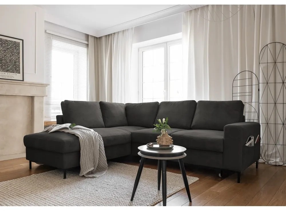 Sötétszürke kordbársony kinyitható sarokkanapé (bal oldali) Lofty Lilly – Miuform