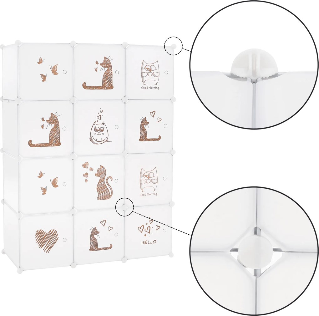 Gyerek moduláris szekrény, fehér/barna gyerek minta, KITARO