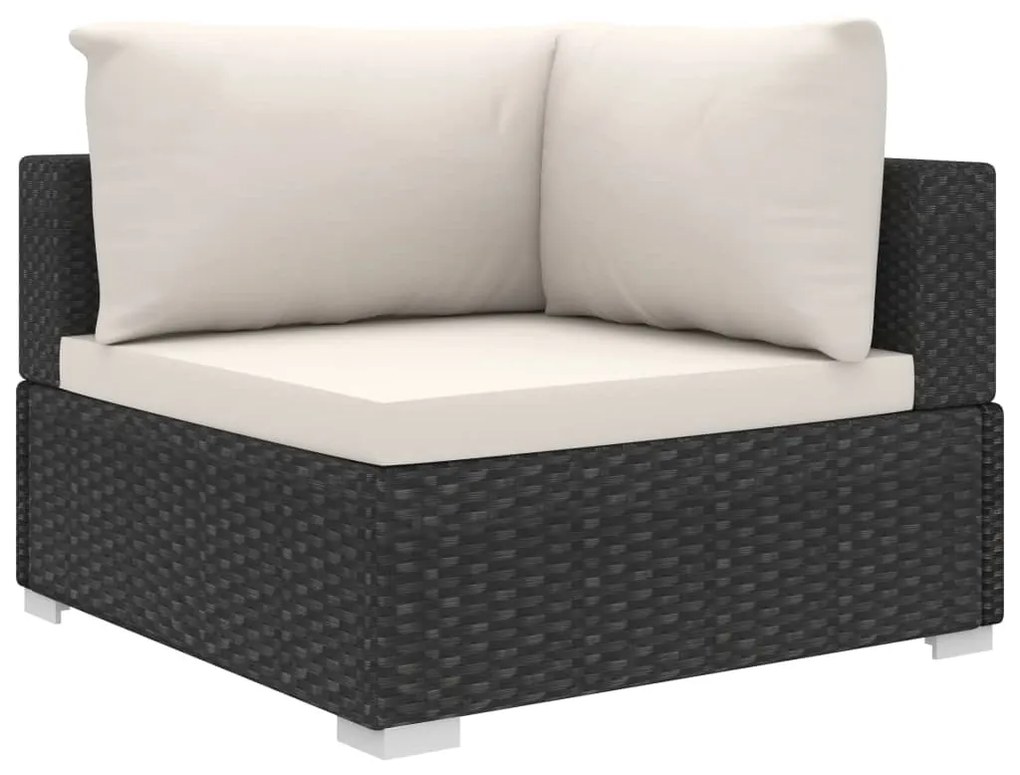 vidaXL 10-részes fekete polyrattan kerti bútorszett párnákkal