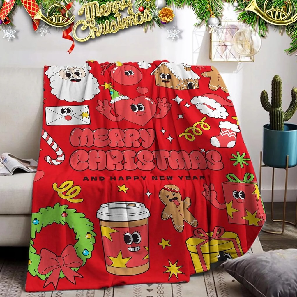 Takaró Ágytakaró Karácsonyi ajándék bolyhos 150x200cm Piros