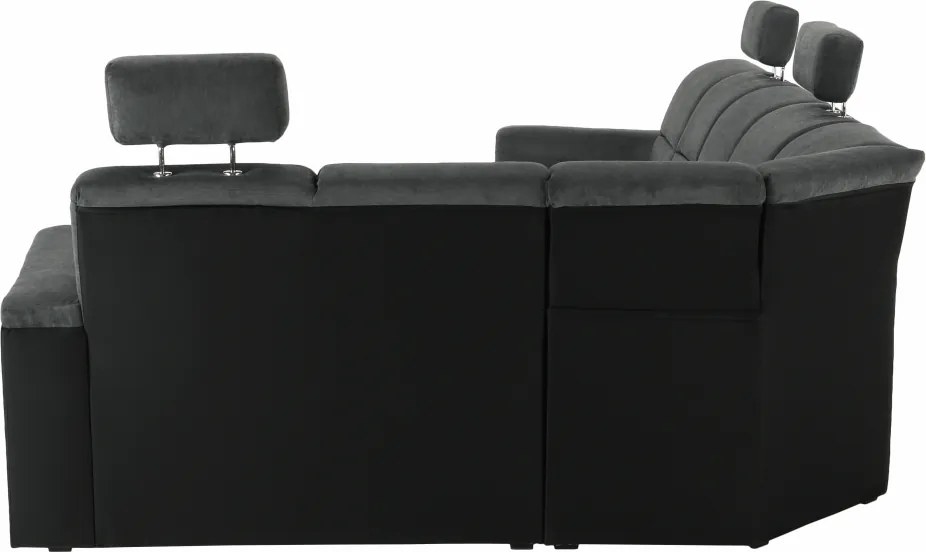 Ülőgarnitúra, műbőr fekete/szövet sötétszürke, jobbos, SANTIAGO U