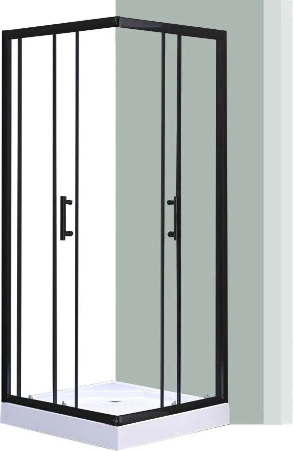 Spirit Clear 90x90x194 cm-es szögletes zuhanykabin, erősített akril zuhanytálcával fekete