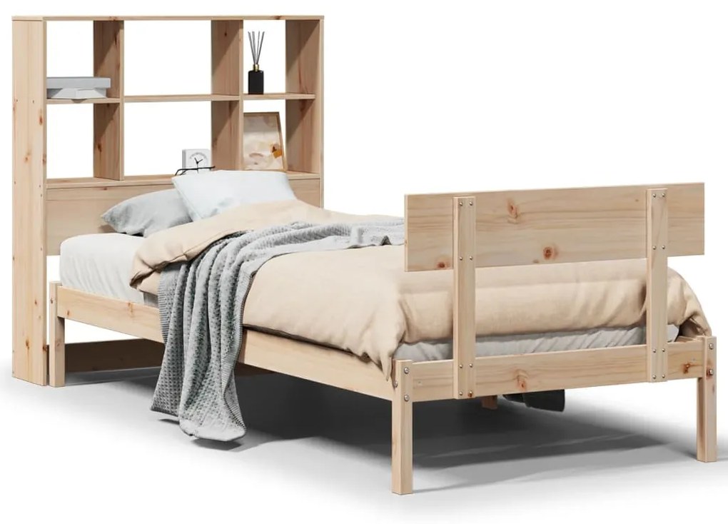 tömör fenyőfa könyvespolcos ágy matrac nélkül 90 x 200 cm