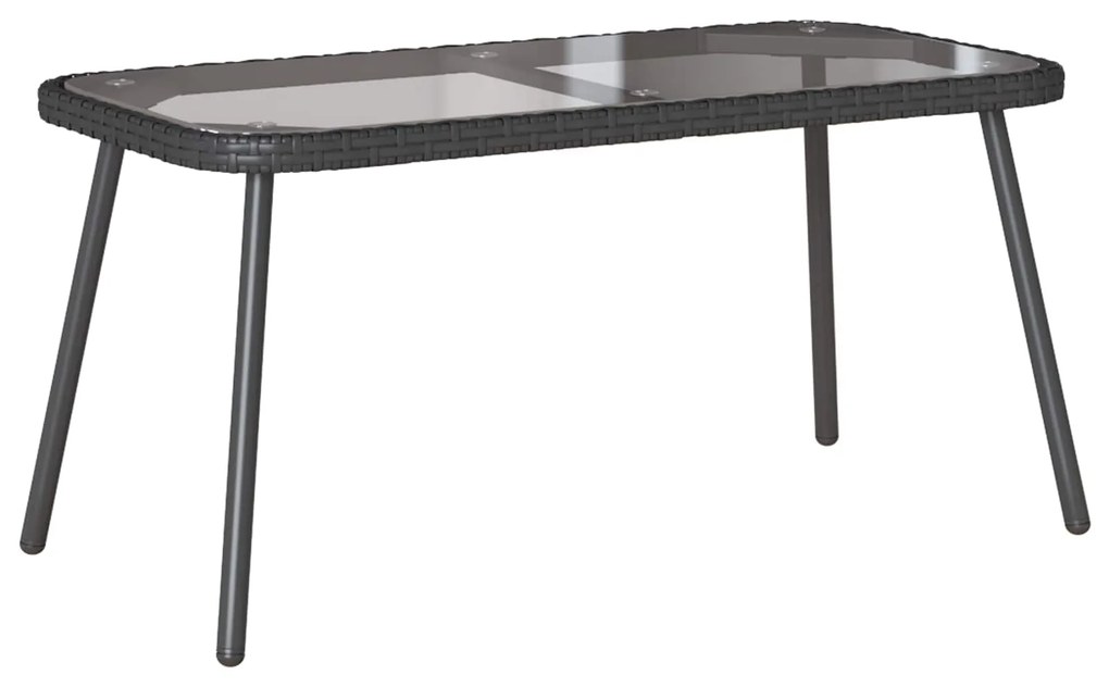 vidaXL Dohányzóasztal Fekete 90 x 45 x 43 cm Polirattan és üveg