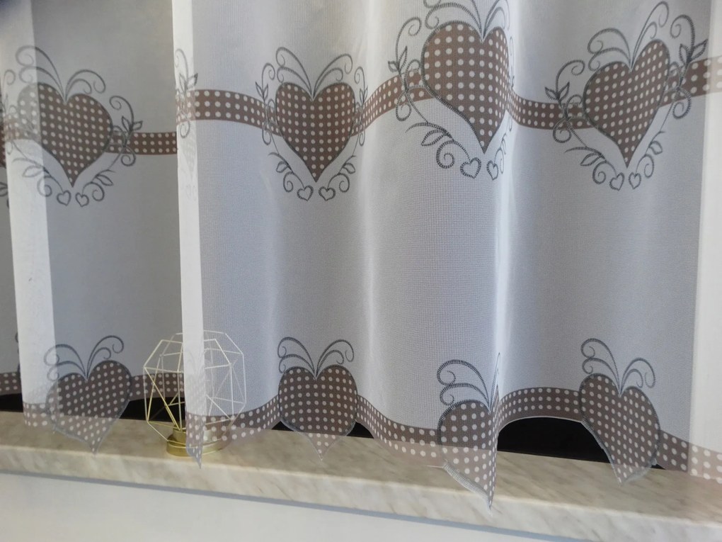 Mg Függöny kész Szív világos barna 300x155 Szalaggal pol AD07