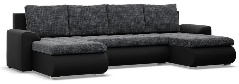 Tokio U alakú sarokkanapé, 3 ágyneműtartóval, fonott + műbőr, univerzális oldal, szürke - fekete