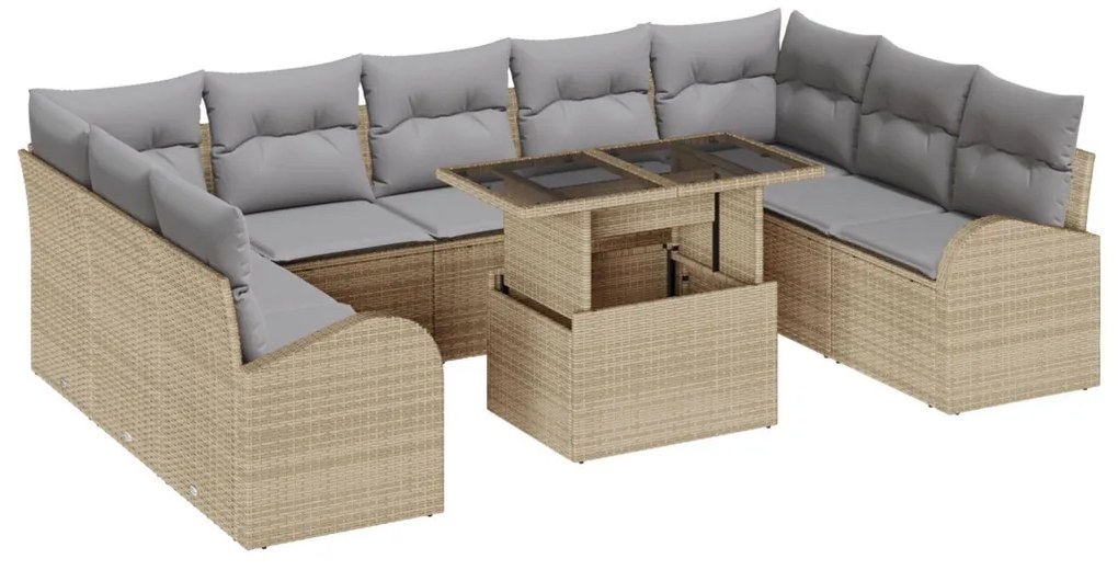 10 darabos Kert Sofa Szett Párnákkal Bézs Polyrattan