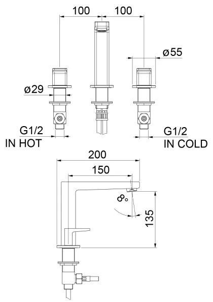 Sapho - TURSI háromlyukú mosdócsaptelep, fényes króm