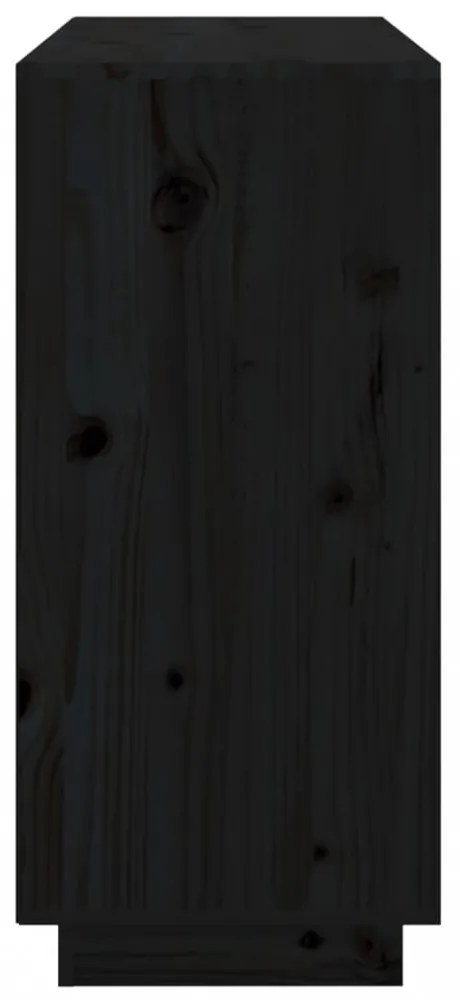 fekete tömör fenyőfa tálalószekrény 111 x 34 x 75 cm