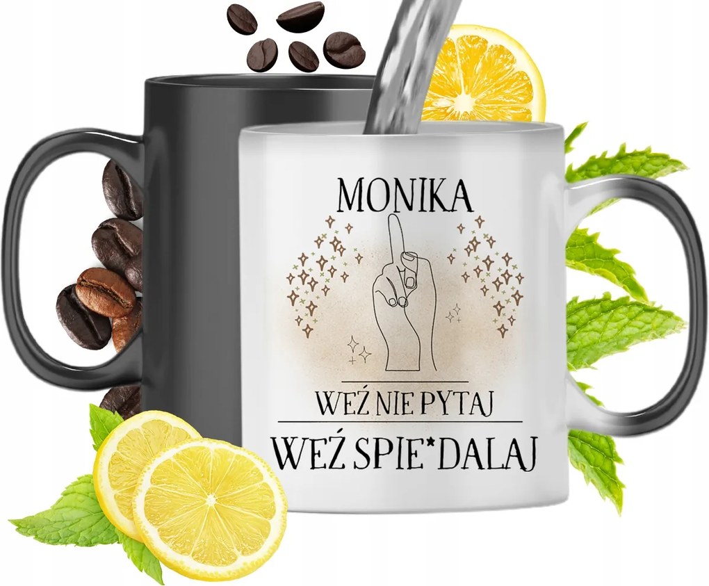 Mágikus bögre Mónikának Fekete matt nyomott mintával 330ml