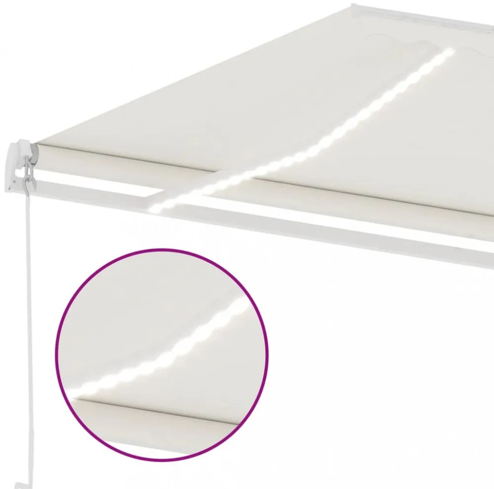 krémszínű kézzel kihúzható LED-es napellenző 600 x 300 cm