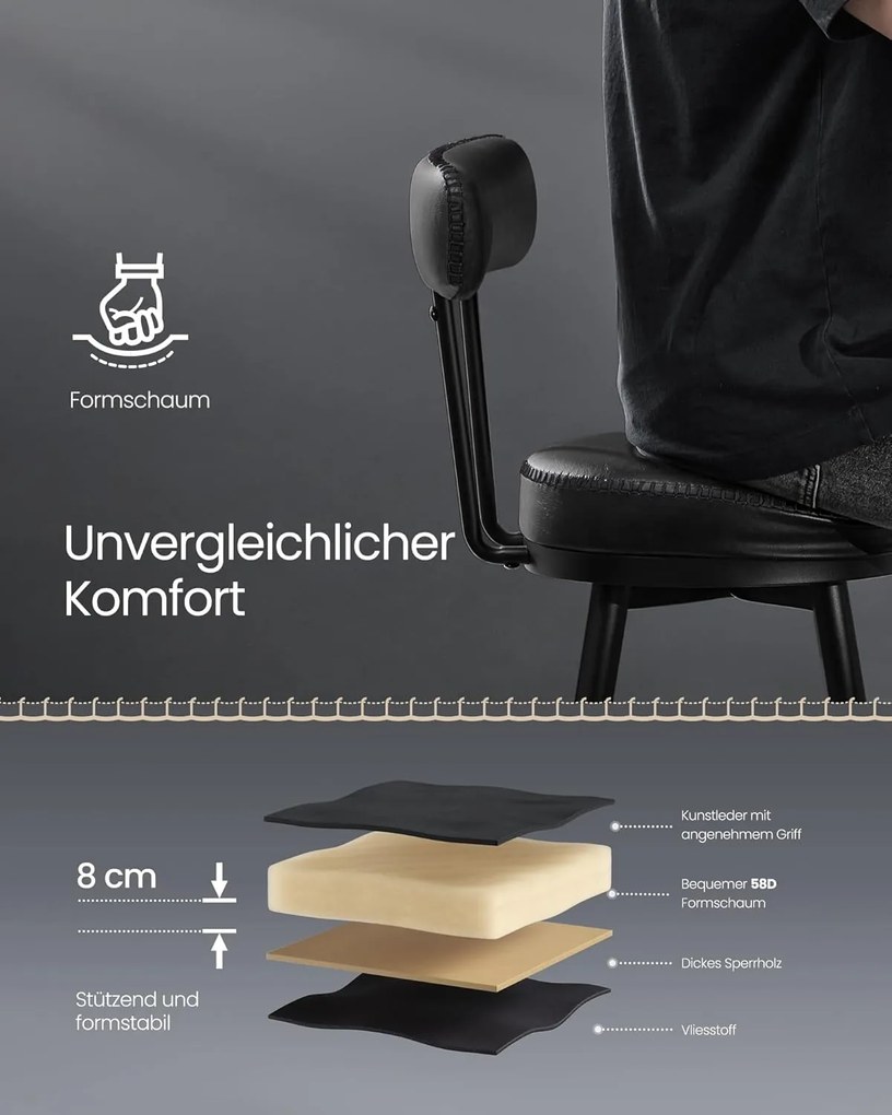 Ekho 360°-ban forgatható bárszék 2 darabos szett, 76 cm magas, tintafekete színben