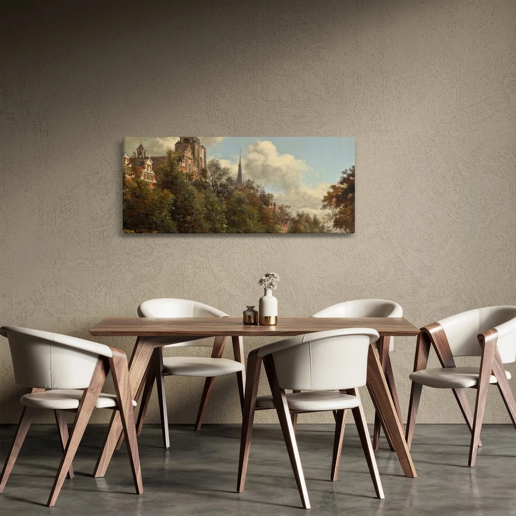 Kép - Jan van der Heyden, View Down a Dutch Canal, reprodukciók (120x50 cm)