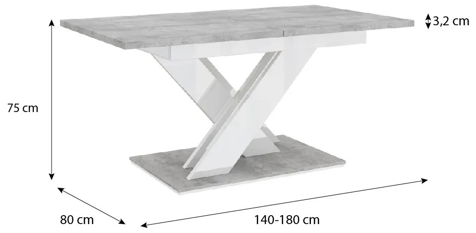 Maasix SWTG magasfényű 6-8 személyes bővíthető étkezőasztal Beton