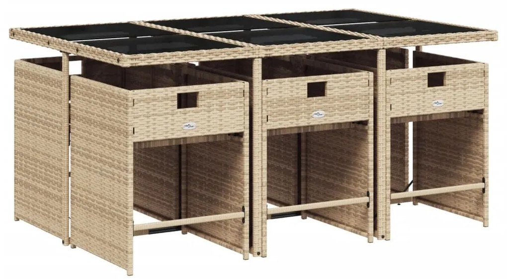 vidaXL 7 részes vegyes bézs polyrattan kerti étkezőgarnitúra párnákkal