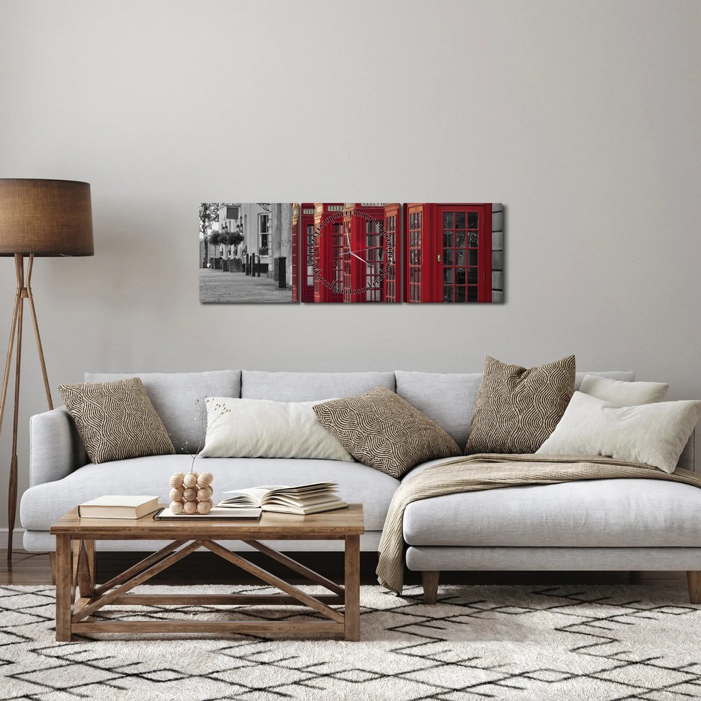Kép - Londoni telefonfülkék (órával) (90x30 cm)