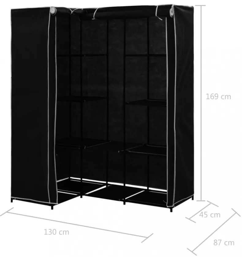 fekete sarokruhásszekrény 130 x 87 x 169 cm