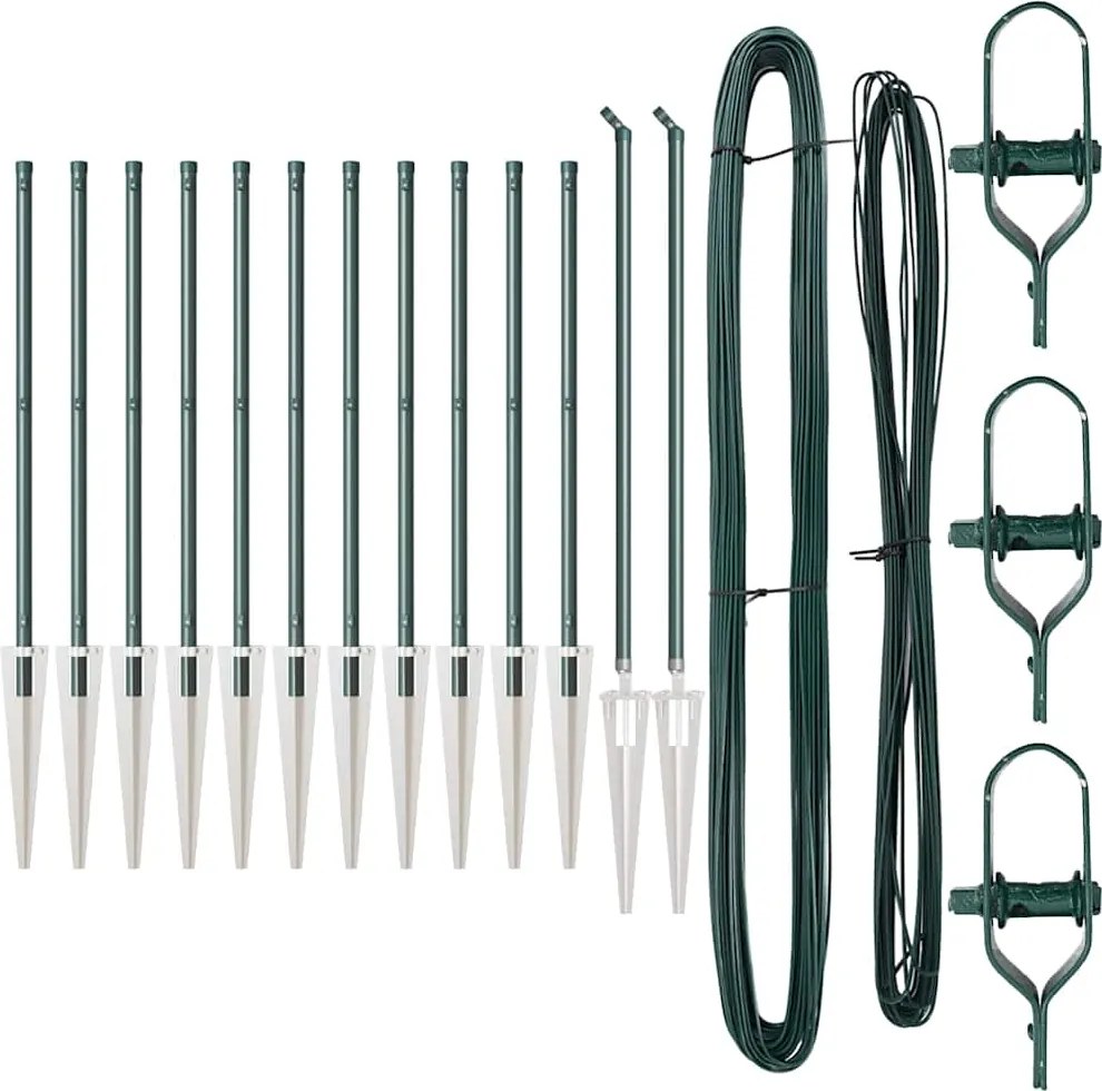 vidaXL Kerítésoszlop 13 pcs Zöld Acél