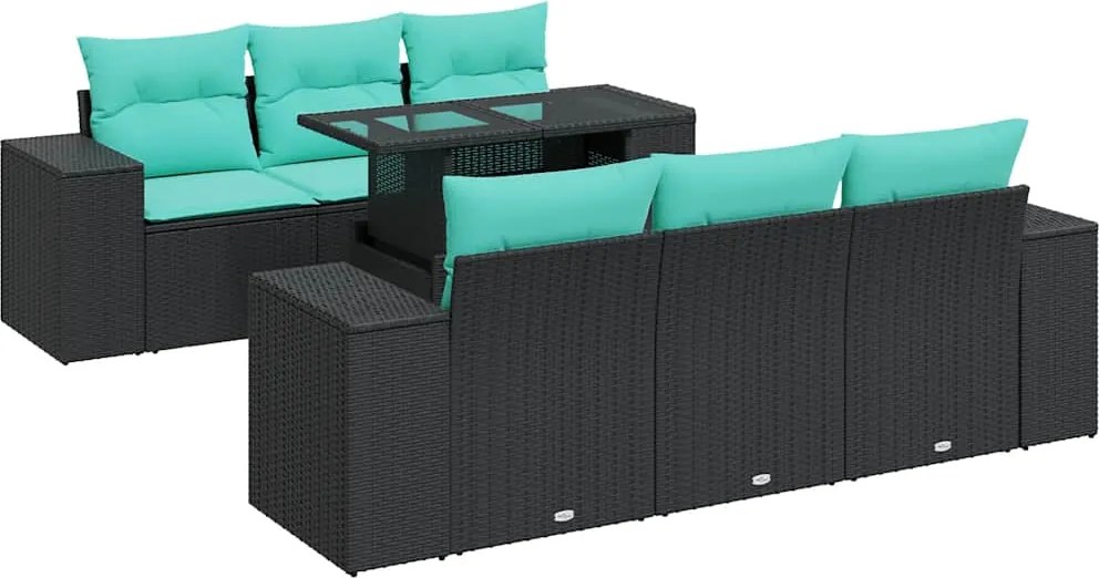 vidaXL 7 részes fekete polyrattan akácfa kerti ülőgarnitúra párnával