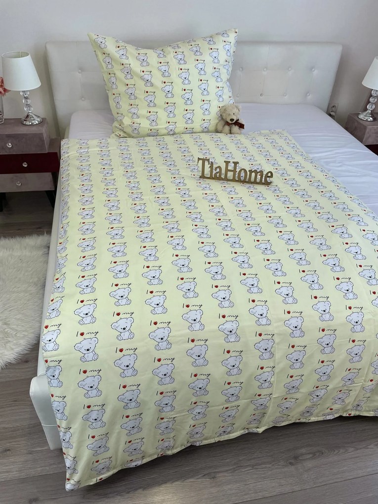 Gyermek pamut ágynemű Bear love TiaHome - 1x Párna 90x70cm, 1x Paplan 140x200cm