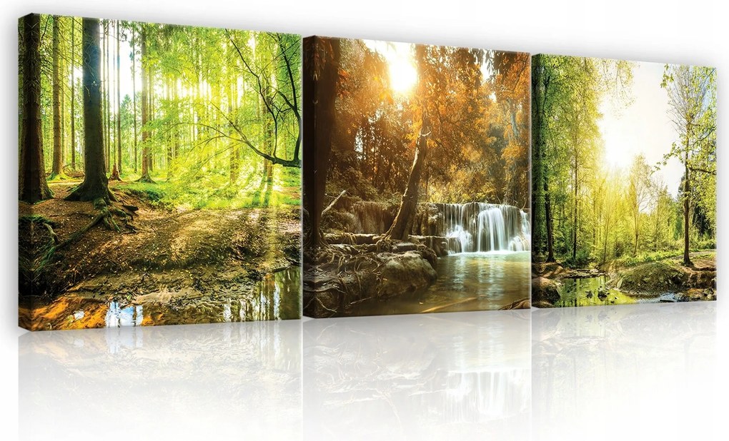 Vászonkép 75x25 Erdő vízesés napsugarak természet nyugalom harmónia frissesség