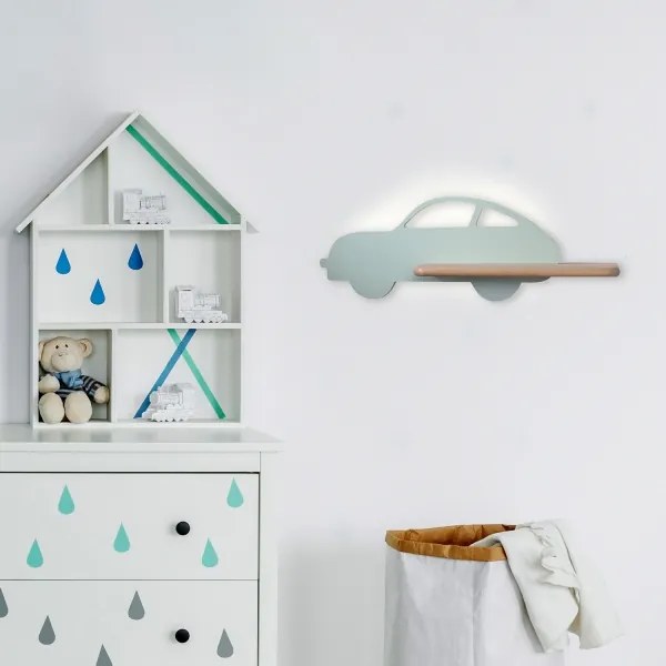 LED gyerekszoba falilámpa polccal CAR LED/5W/230V zöld/fa