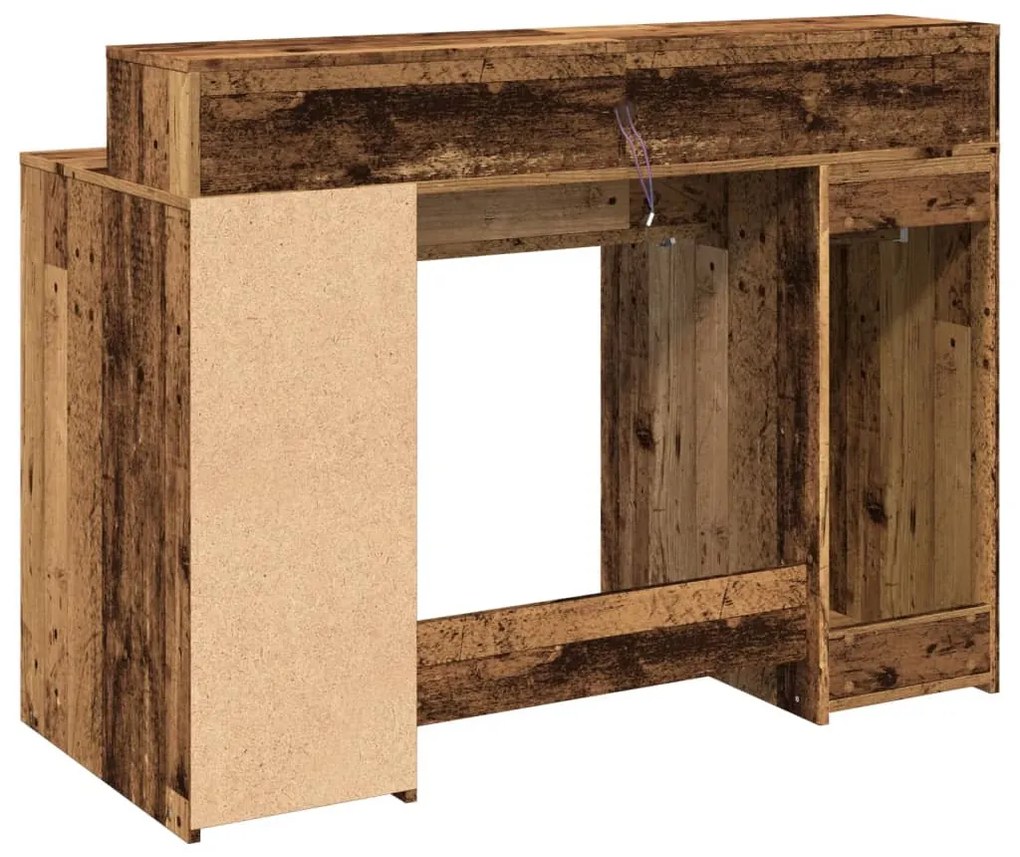 antik fa színű szerelt fa íróasztal LED-ekkel 120 x 55 x 91 cm