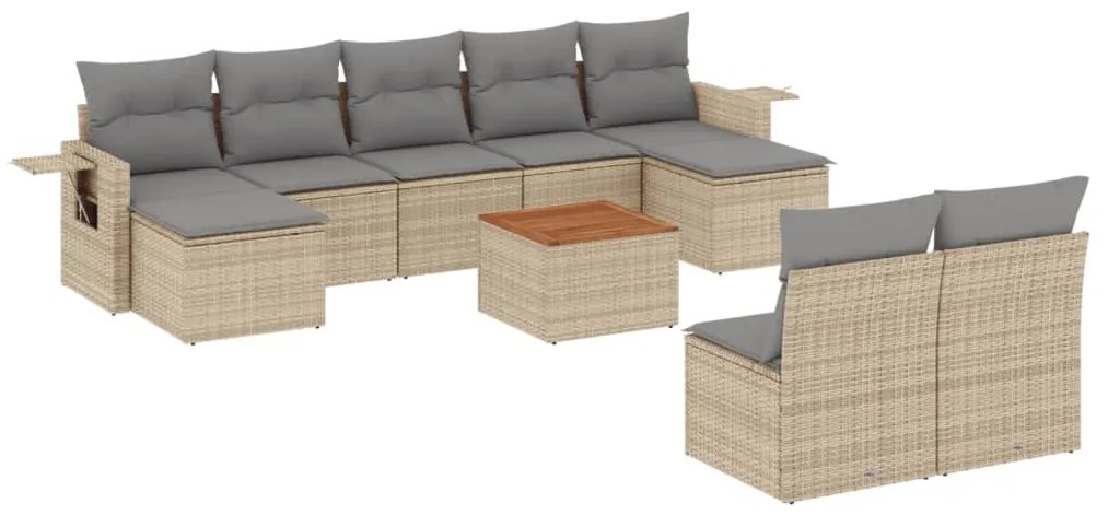 10 részes vegyes bézs polyrattan kerti ülőgarnitúra párnákkal