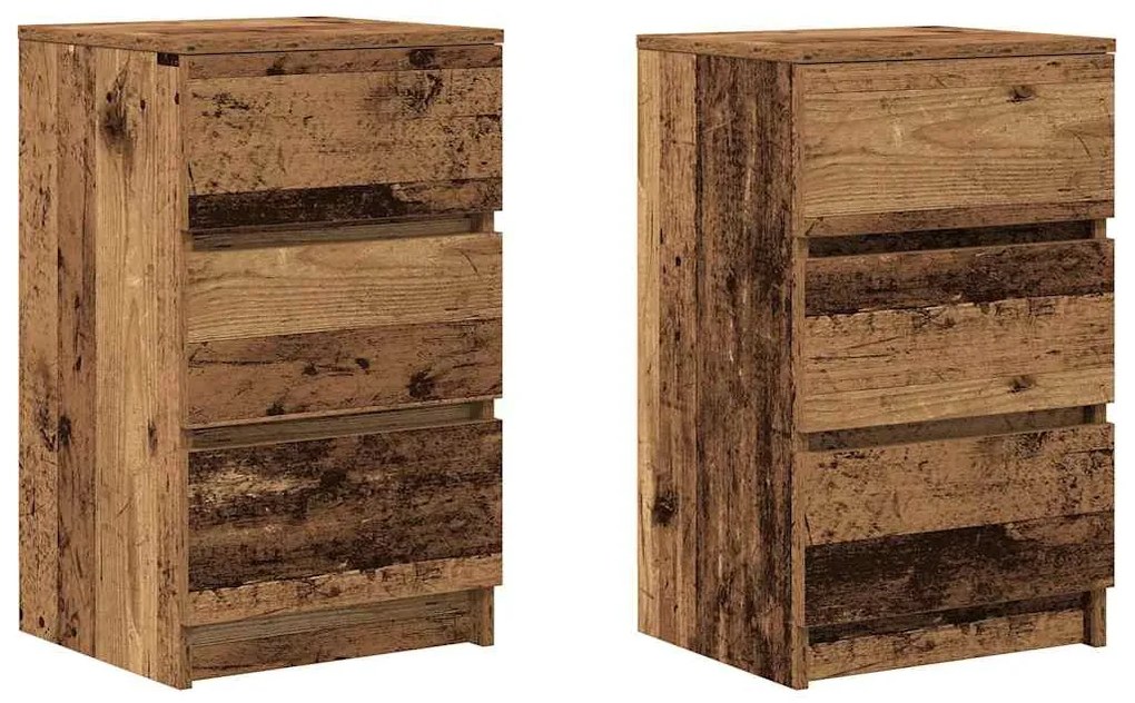 2 db antik fa éjjeliszekrények 3 fiókkal 39x35x65 cm