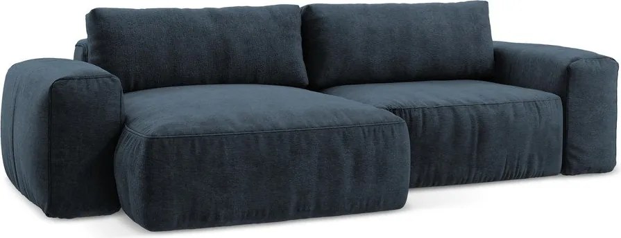 Sötétkék zsenília kinyitható sarokkanapé (bal oldali-heverő résszel) Kuki – Makamii