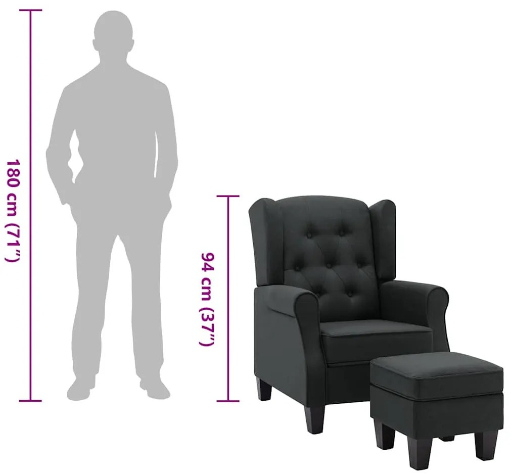 sötétszürke szövet fotel lábzsámollyal