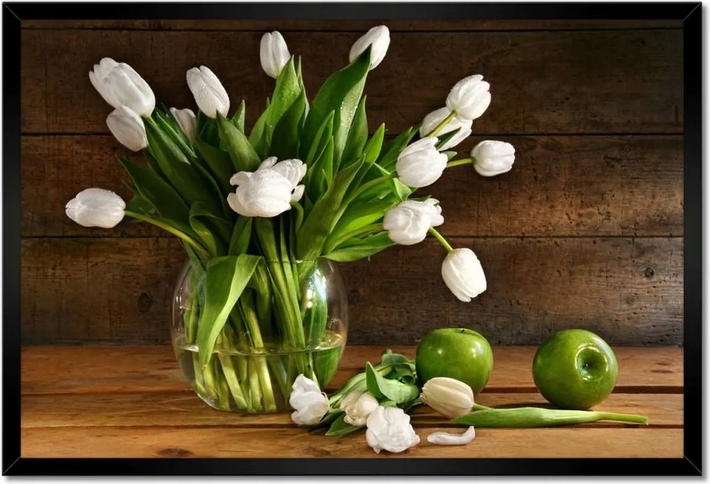 Poszter keretben 60x40 Fehér tulipánok