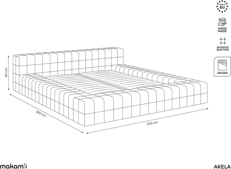 Világoskék kárpitozott franciaágy ágyráccsal 140x200 cm Akela – Makamii