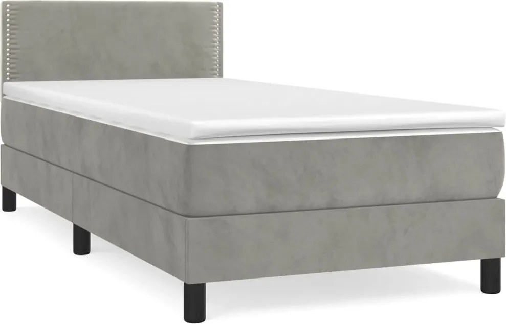vidaXL világosszürke bársony rugós ágy matraccal 90 x 200 cm
