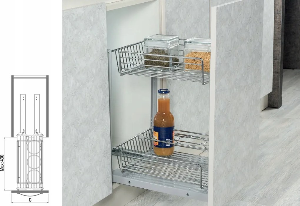 Cargo szekrény 55 Króm 2 szintes vezetősín Grass Starax S-2175-C