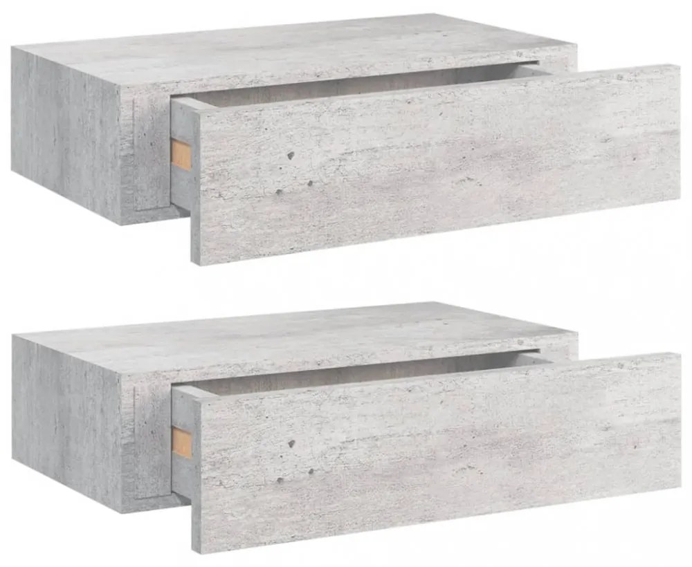 2 db betonszürke MDF falra szerelhető fiókos polc 40x23,5x10 cm