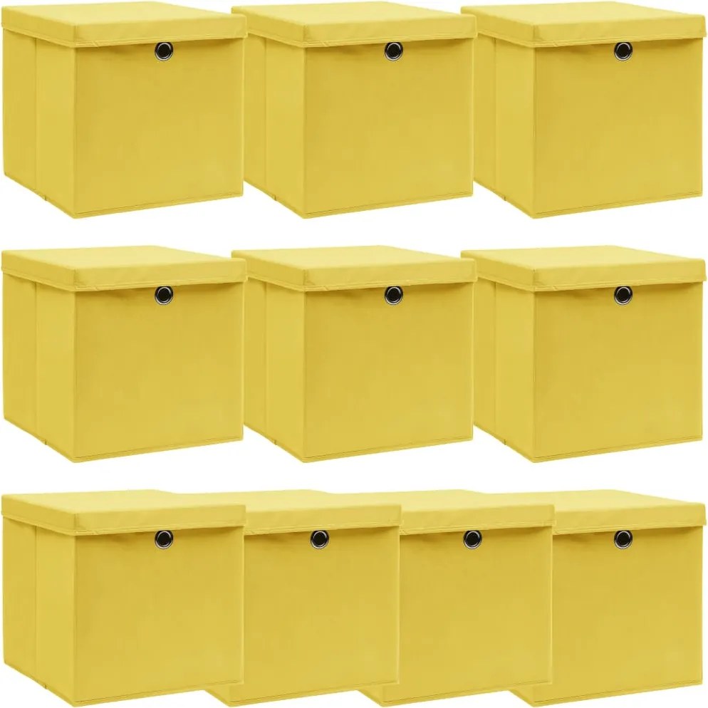vidaXL 10 db sárga szövet tárolódoboz fedéllel 32 x 32 x 32 cm