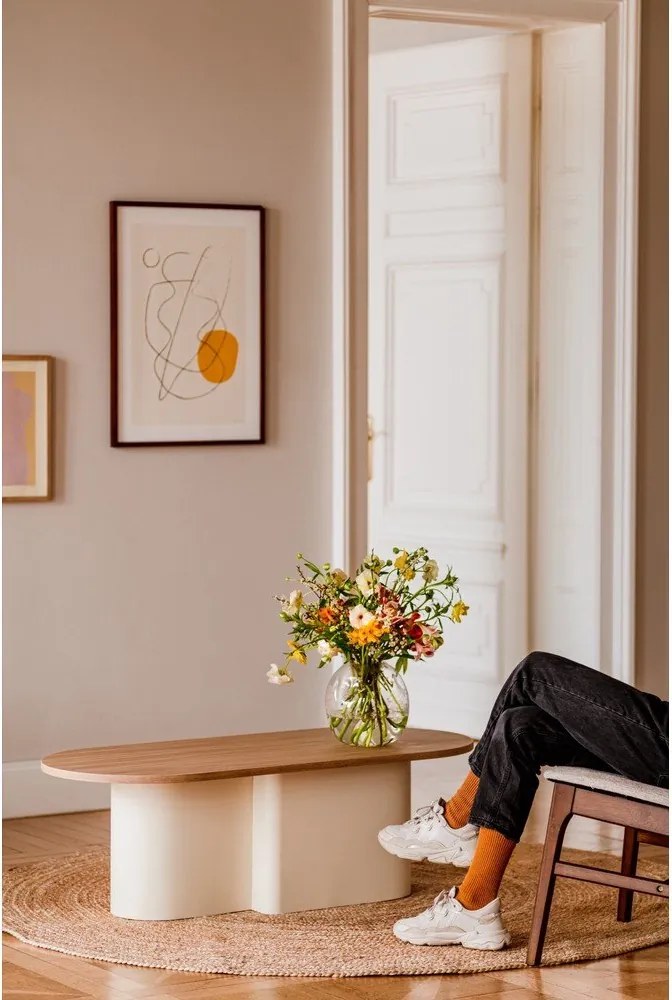 Bézs dohányzóasztal tölgyfa dekoros asztallappal 50x115 cm Looi – noo.ma