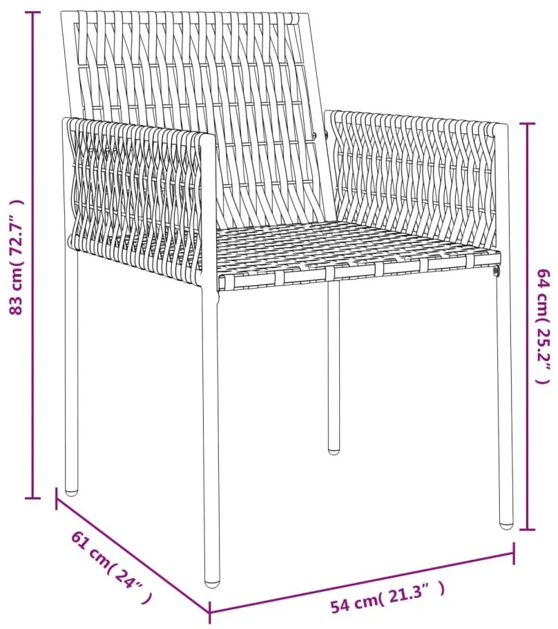 4 db fekete polyrattan kerti szék párnával 54x61x83 cm