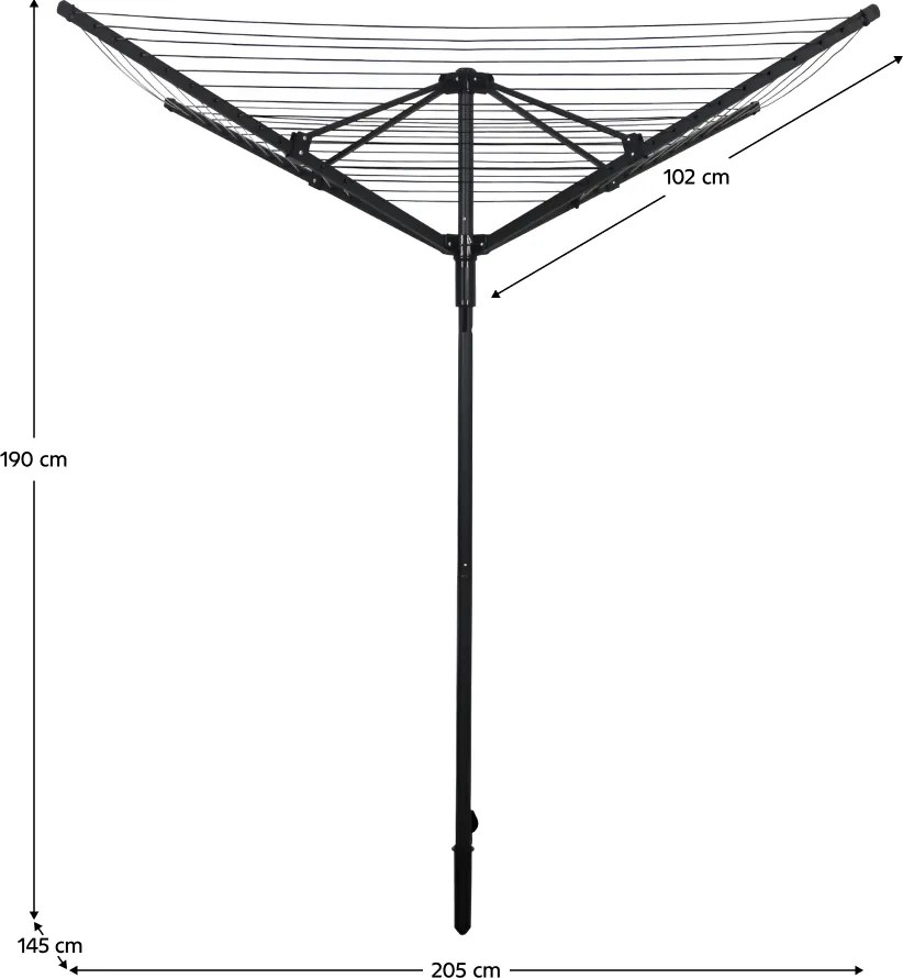 Kerti ruhaszárító, fekete, 45 m, ROTARY NEW TYP 3
