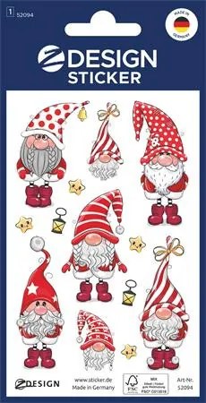 Matrica, papír, 1 ív, 76x120 mm, AVERY ZWECKFORM, Z-Design No.52094, karácsonyi törpék (AY52094)