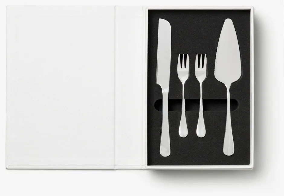 Fehér-ezüstszínű rozsdamentes acél desszertes villa szett The Essentials Cake Tools – Printworks