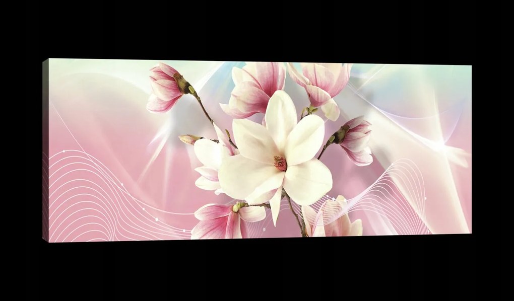 Vászonkép 145x45 Finom magnólia absztrakt virágok rózsaszín tavaszi