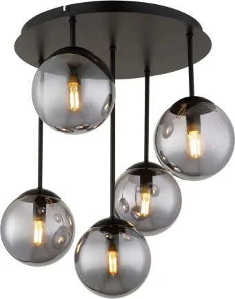 Globo 47441-5S Mennyezeti lámpa, fém matt fekete, füstszínű üveggolyók, ø: 380mm, M: 510mm, 5x E14 LED 25W 230V izzók nélkül