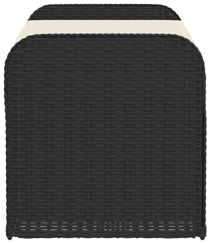 Fekete polyrattan tárolópad párnával 115 x 51 x 52 cm