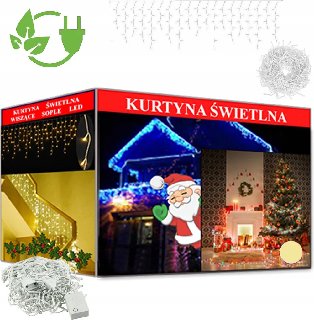 Jégcsap Fényfüggöny 100 Led Lámpák Fehér Meleg Ünnepi Karácsonyi Díszek
