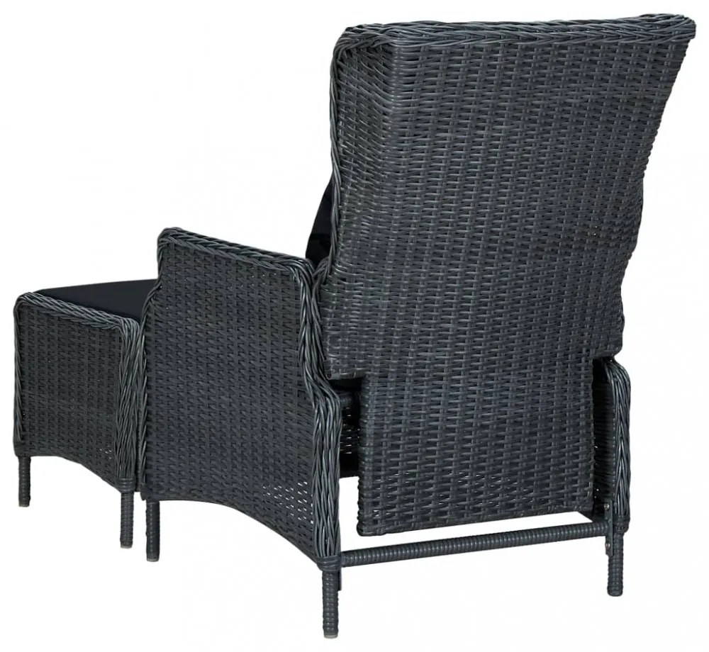 sötétszürke dönthető polyrattan kerti szék lábzsámollyal