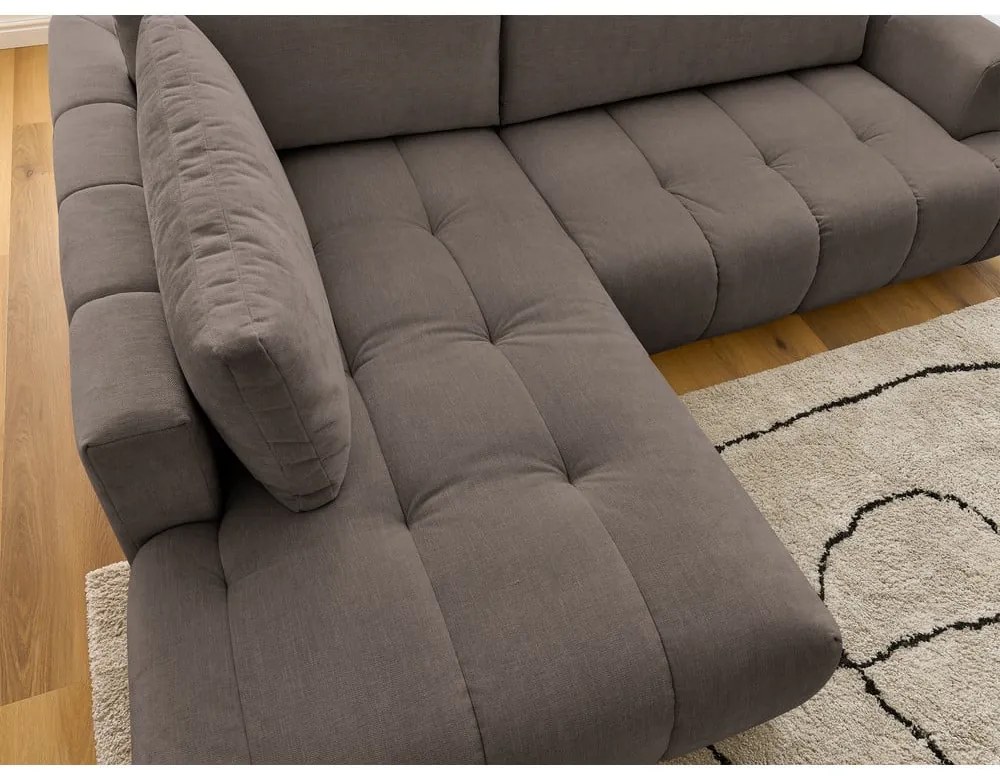 Szürkésbarna kinyitható-tárolóhelyes sarokkanapé (bal oldali-L alakú) Fuji – Bobochic Paris